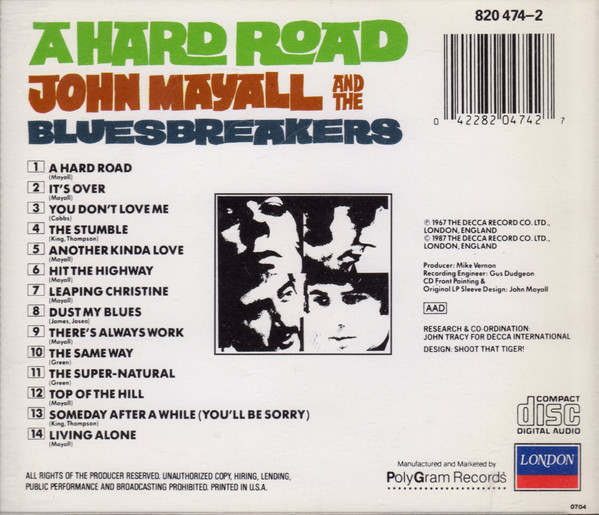 John Mayall & The Bluesbreakers - A Hard Road (CD, Album, RE) (Near Mint (NM or M-)) - Image 2