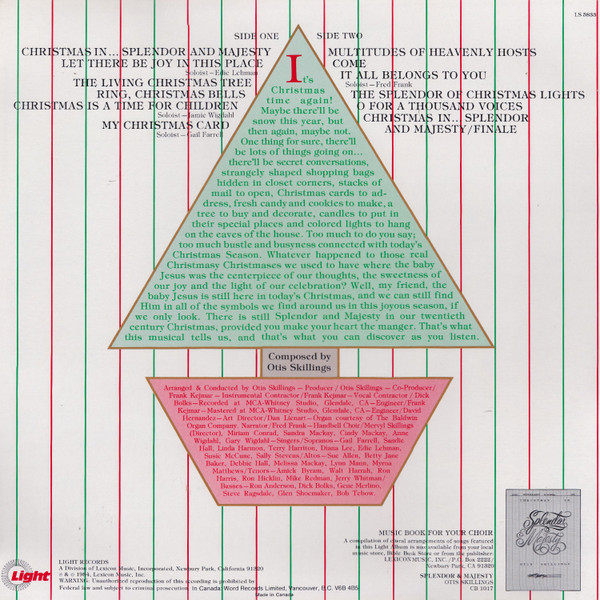Otis Skillings - Christmas In... Splendor & Majesty (LP, Album) (Mint (M)) - Image 2