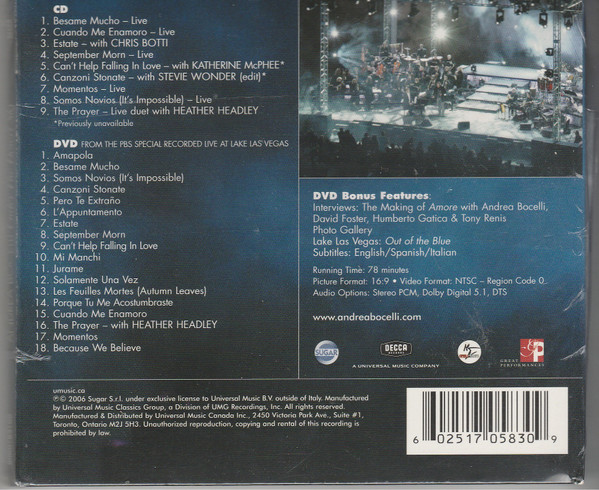 Andrea Bocelli - Under The Desert Sky (CD, Album + DVD-V, Multichannel, NTSC) (Mint (M)) - Image 2
