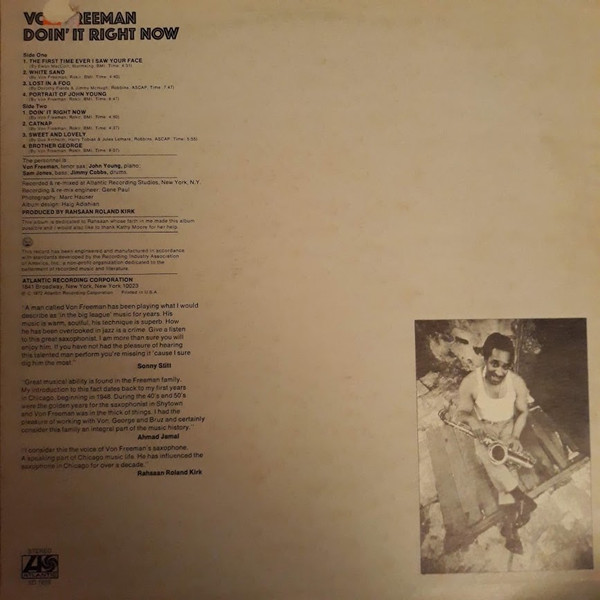 Von Freeman - Doin' It Right Now (LP, Album, PR) (Very Good Plus (VG+)) - Image 2