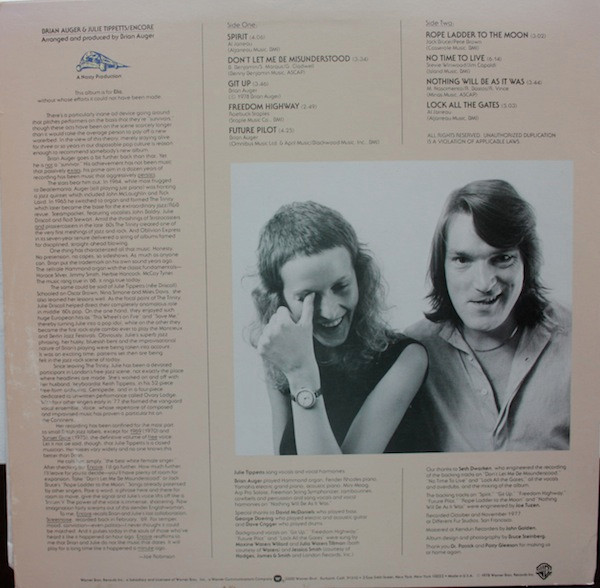 Brian Auger & Julie Tippetts - Encore (LP, Album, Los) (Very Good Plus (VG+)) - Image 2