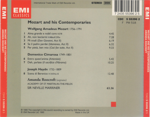 Amanda Roocroft, Sir Neville Marriner, The Academy Of St. Martin-in-the-Fields - Mozart And His Contemporaries (CD, Album) (Mint (M)) - Image 3