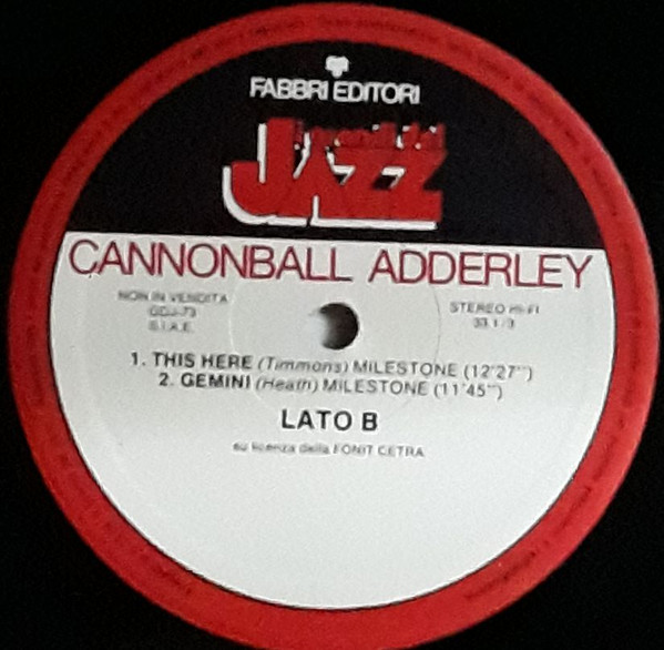 Cannonball Adderley - Cannonball Adderley (LP, Comp) (Very Good Plus (VG+)) - Image 4