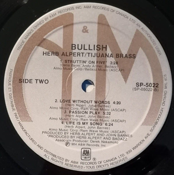 Herb Alpert & The Tijuana Brass - Bullish (LP, Album) (Near Mint (NM or M-)) - Image 4