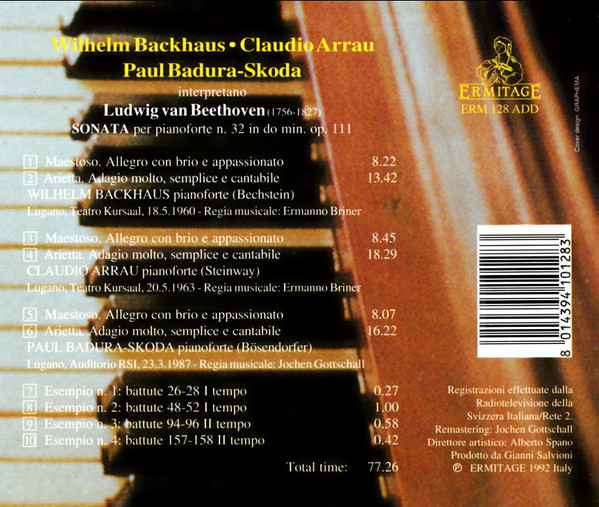 Ludwig van Beethoven, Wilhelm Backhaus, Claudio Arrau, Paul Badura-Skoda - Sonata In Do Minore N. 32 Opus 111 (CD, Album) (Near Mint (NM or M-)) - Image 2