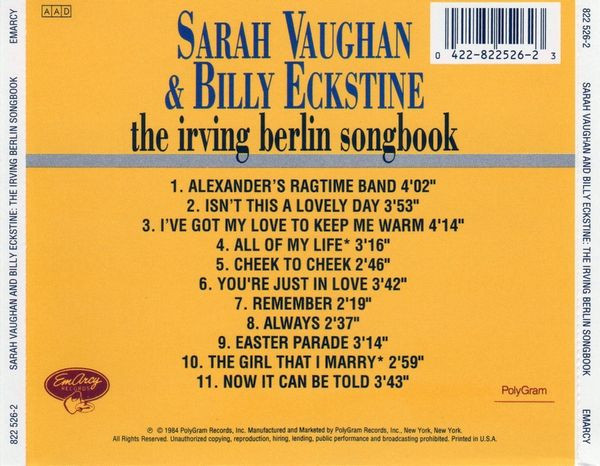Sarah Vaughan & Billy Eckstine - The Irving Berlin Songbook (CD, Album, RE, RM) (Near Mint (NM or M-)) - Image 2