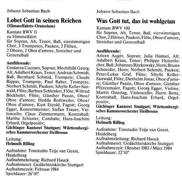 Johann Sebastian Bach, Bach-Ensemble, Helmuth Rilling - Die Bach Kantate Vol. 7 BWV 11, BWV 100, BWV 200 (CD, Album, RE) (Near Mint (NM or M-)) - Image 4