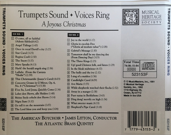 The American Boychoir, Atlantic Brass Quintet, James Litton - Trumpets Sound • Voices Ring (A Joyous Christmas) (2xCD) (Mint (M)) - Image 2