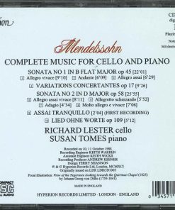 Alternative view of Felix Mendelssohn-Bartholdy, Richard Lester (2), Susan Tomes - The Complete Music For Cello And Piano (CD) (Near Mint (NM or M-))