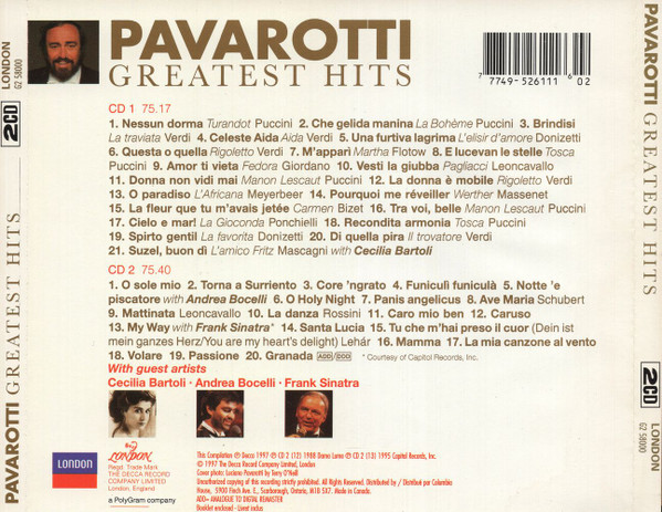 Luciano Pavarotti With Guest Stars Cecilia Bartoli, Andrea Bocelli, Frank Sinatra - Greatest Hits (The Ultimate Collection) (2xCD, Comp, Club) (Near Mint (NM or M-)) - Image 2