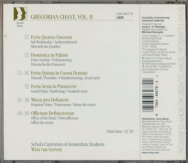 Wim van Gerven - Gregorian Chant, Vol. II (CD) (Mint (M)) - Image 2