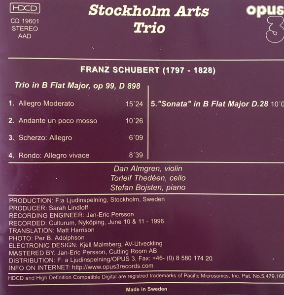 Stockholm Arts Trio - Franz Schubert (HDCD, Album) (Near Mint (NM or M-)) - Image 2