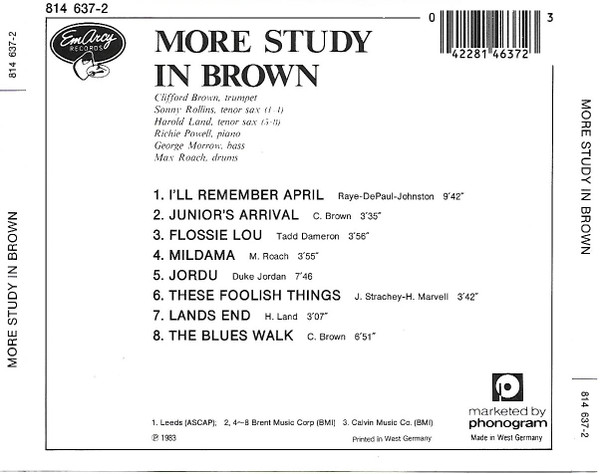 Clifford Brown - More Study In Brown (CD, Album) (Near Mint (NM or M-)) - Image 2