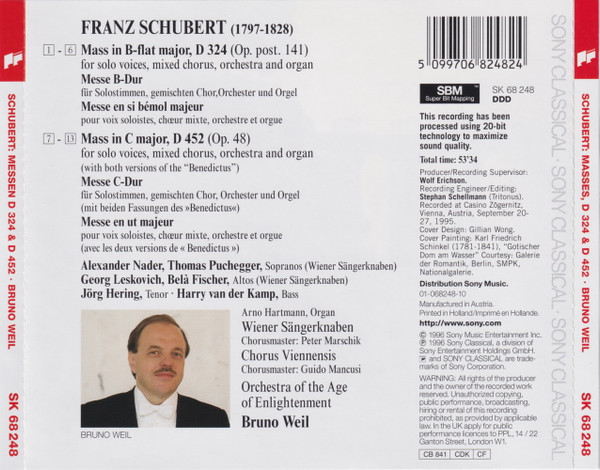 Franz Schubert - Die Wiener Sängerknaben, Chorus Viennensis, Orchestra Of The Age Of Enlightenment, Bruno Weil - Mass In B-Flat, D 324 / Mass In C, D 452 (CD, Album) (Near Mint (NM or M-)) - Image 2