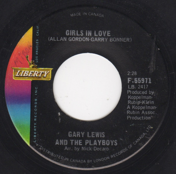 Gary Lewis & The Playboys - Girls In Love (7", Single) (Near Mint (NM or M-))