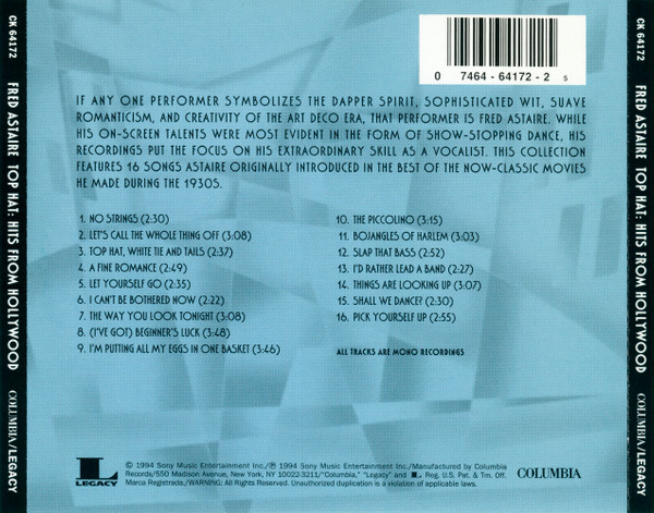 Fred Astaire - Top Hat: Hits From Hollywood (CD, Comp, Mono) (Near Mint (NM or M-)) - Image 2