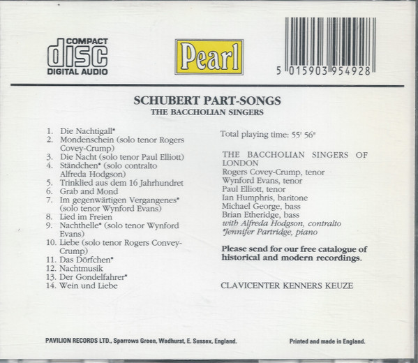 Franz Schubert - The Baccholian Singers Of London - Part-Songs (CD, Album) (Near Mint (NM or M-)) - Image 2