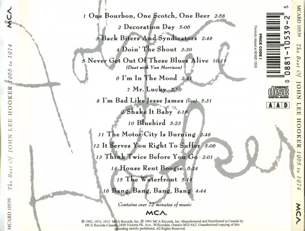 John Lee Hooker - The Best Of John Lee Hooker (1965 To 1974) (CD, Comp, RP) (Near Mint (NM or M-)) - Image 2