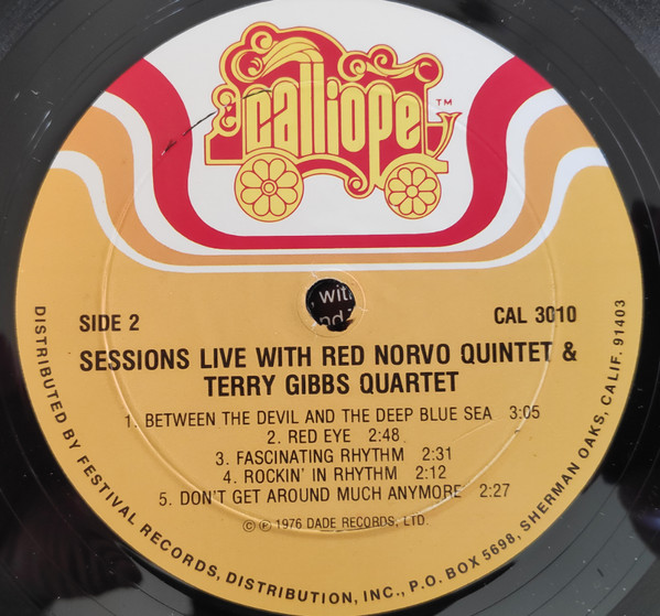 Terry Gibbs, Pete Jolly And Red Norvo - Sessions, Live (LP) (Near Mint (NM or M-)) - Image 4