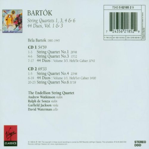 Endellion String Quartet - Bartók String Quartets 1, 3, 4 & 6 and 44 Duos, Vol. 1 & 3 (2xCD, Album, Comp) (Mint (M)) - Image 2