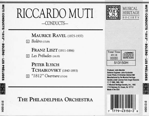 Riccardo Muti, The Philadelphia Orchestra - Muti Conducts "1812" Overture, Bolero, Les Preludes (CD, Album, Comp) (Mint (M)) - Image 2