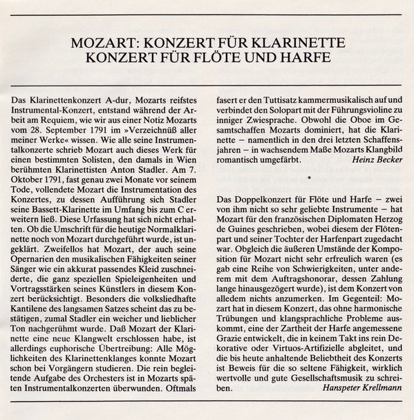 Wolfgang Amadeus Mozart - Alfred Prinz • Nicanor Zabaleta • Wolfgang Schulz (3) • Wiener Philharmoniker • Karl Böhm - Klarinettenkonzert (Clarinet Concerto) - Konzert Für Flöte & Harfe (Concerto for Flute & Harp) (CD, Comp) (Near Mint (NM or M-)) - Image 5