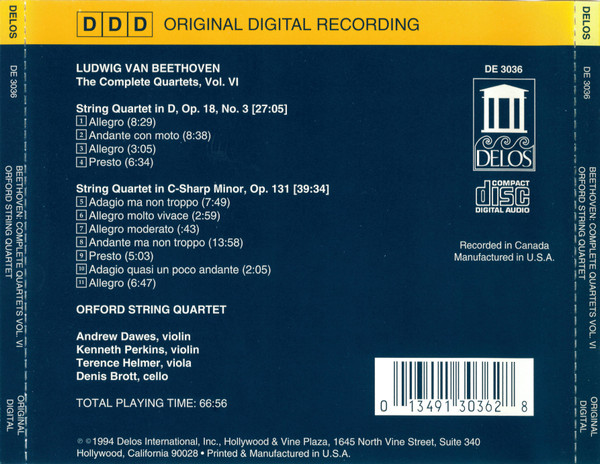 Ludwig van Beethoven, Orford String Quartet - The Complete Quartets, Volume VI: Opus 18, No. 3 / Opus 131 (CD, Album) (Mint (M)) - Image 2