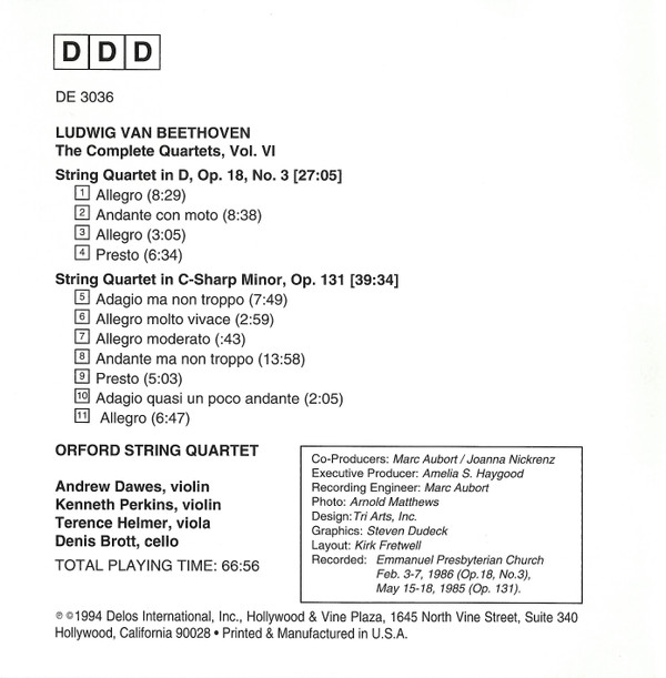 Ludwig van Beethoven, Orford String Quartet - The Complete Quartets, Volume VI: Opus 18, No. 3 / Opus 131 (CD, Album) (Mint (M)) - Image 4