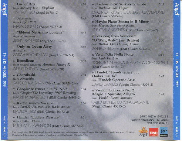 Various - This Is Angel 1999 (CD, Comp, Promo, Smplr) (Near Mint (NM or M-)) - Image 3