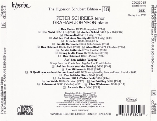 Franz Schubert, Peter Schreier, Graham Johnson (2) - Schubert & The Strophic Song (CD) (Near Mint (NM or M-)) - Image 2