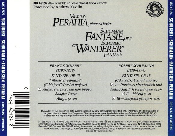 Murray Perahia, Robert Schumann / Franz Schubert - Fantasie, Op.17 / "Wanderer" Fantasie (CD, Album, RE) (Near Mint (NM or M-)) - Image 2