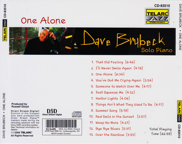 Dave Brubeck - One Alone: Solo Piano (CD, Album, Club) (Near Mint (NM or M-)) - Image 2