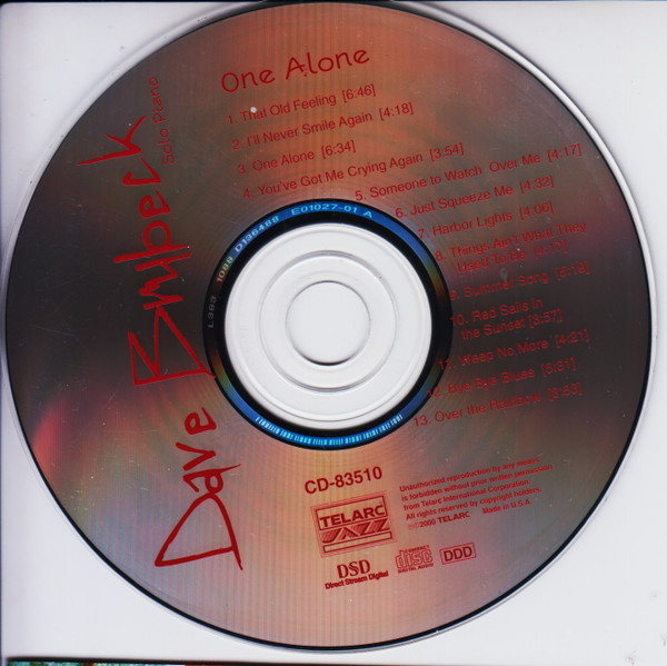 Dave Brubeck - One Alone: Solo Piano (CD, Album, Club) (Near Mint (NM or M-)) - Image 3