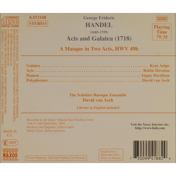 Georg Friedrich Händel - The Scholars Baroque Ensemble - Acis And Galatea (A Masque In Two Acts) (CD, Album) (Near Mint (NM or M-)) - Image 2