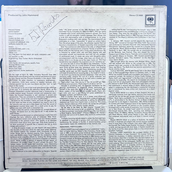 John Handy Concert Ensemble - Projections (LP, Album) (Near Mint (NM or M-)) - Image 2