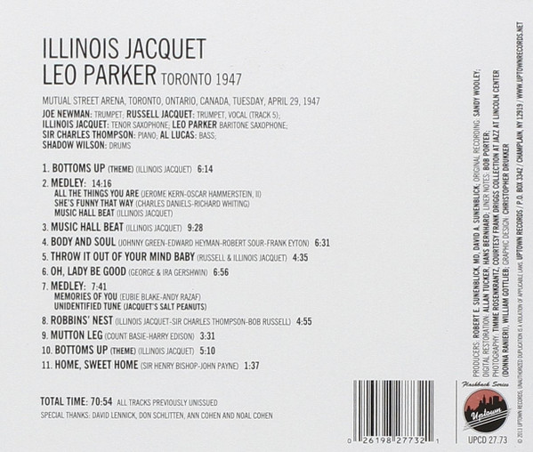 Illinois Jacquet, Leo Parker - Toronto 1947 (CD) (Mint (M)) - Image 2