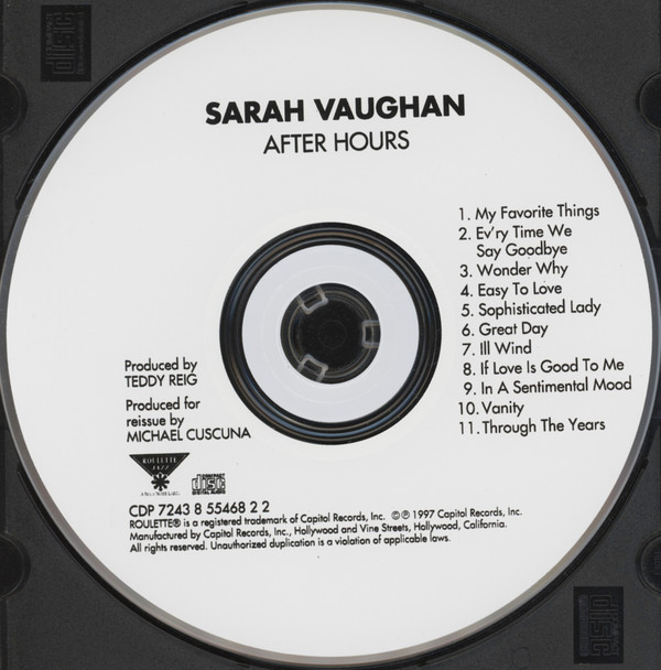 Sarah Vaughan - After Hours (CD, Album, RE) (Mint (M)) - Image 3
