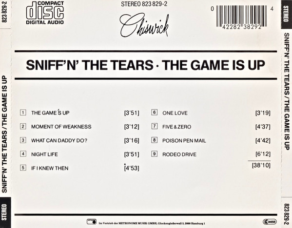 Sniff 'n' the Tears - The Game's Up (CD, Album, RE) (Near Mint (NM or M-)) - Image 2