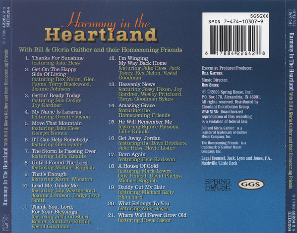 Bill & Gloria Gaither With Their Homecoming Friends - Harmony In The Heartland (CD, Album) (Mint (M)) - Image 2