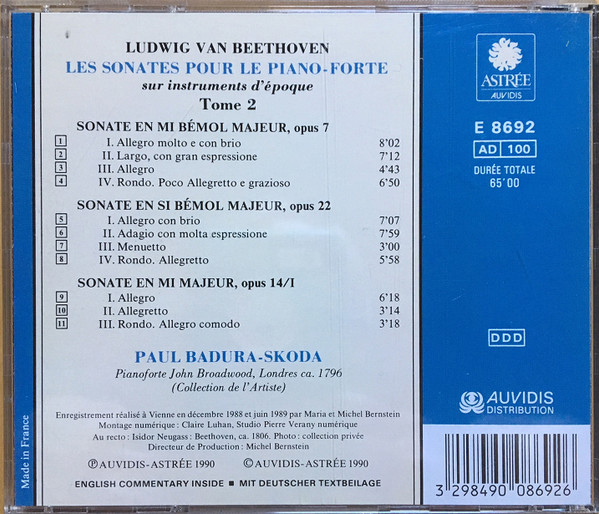 Paul Badura-Skoda, Ludwig van Beethoven - Les Sonates Pour Le Pianoforte Sur Instruments D'époque, 2 (CD) (Mint (M)) - Image 3