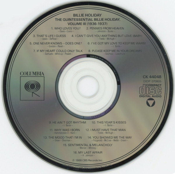 Billie Holiday - The Quintessential Billie Holiday Volume 3 (1936-1937) (CD, Comp, Mono, RM) (Near Mint (NM or M-)) - Image 3