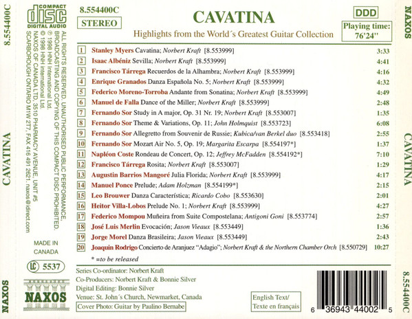 Various - Cavatina - Highlights From The World's Greatest Guitar Collection (CD, Comp) (Near Mint (NM or M-)) - Image 2