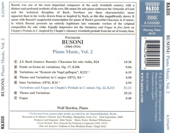 Ferruccio Busoni, Wolf Harden - Piano Music Vol. 2 (Variations And Fugue On Chopin's Prelude In C Minor / Transcription Of J. S. Bach's Chaconne For Solo Violin) (CD, Album) (Mint (M)) - Image 3