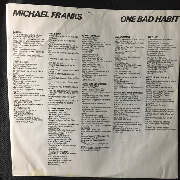 Michael Franks - One Bad Habit (LP, Album, Jac) (Near Mint (NM or M-)) - Image 5