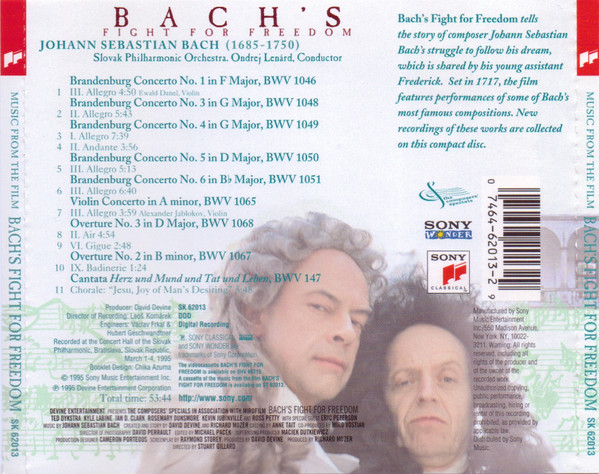 Johann Sebastian Bach, Slovak Philharmonic Orchestra, Ondrej Lenárd - Music From The Film Bach's Fight For Freedom (CD) (Mint (M)) - Image 2