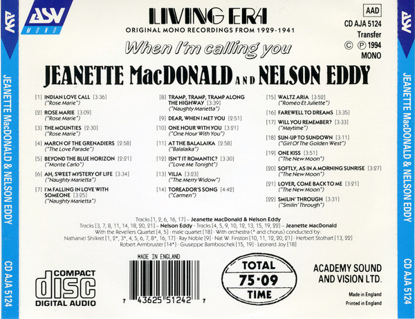 Jeanette MacDonald, Nelson Eddy - When I'm Calling You (CD, Comp) (Near Mint (NM or M-)) - Image 2