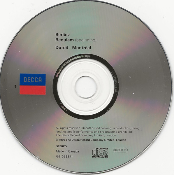 Hector Berlioz, John Mark Ainsley, Chœur De L'Orchestre Symphonique De Montréal Et Orchestre Symphonique De Montréal, Charles Dutoit - Requiem / 5 Pièces Sacrées (2xCD, Album) (Mint (M)) - Image 3
