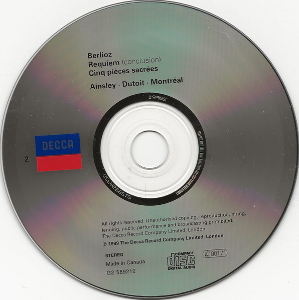 Hector Berlioz, John Mark Ainsley, Chœur De L'Orchestre Symphonique De Montréal Et Orchestre Symphonique De Montréal, Charles Dutoit - Requiem / 5 Pièces Sacrées (2xCD, Album) (Mint (M)) - Image 4