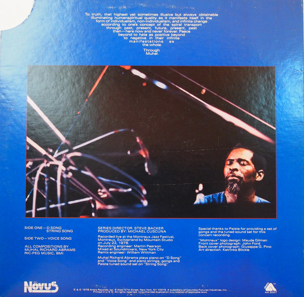 Muhal Richard Abrams - Spiral: Live At Montreux 1978 (LP, Album) (Very Good Plus (VG+)) - Image 2