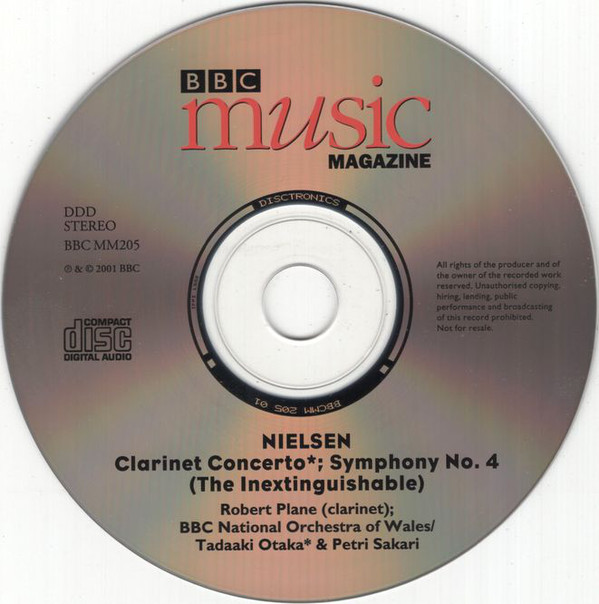 Nielsen* - BBC National Orchestra Of Wales / Tadaaki Otaka & Petri Sakari • Robert Plane - Symphony No. 4 'The Inextinguishable'; Clarinet Concerto (CD-ROM, Enh) (Near Mint (NM or M-)) - Image 2
